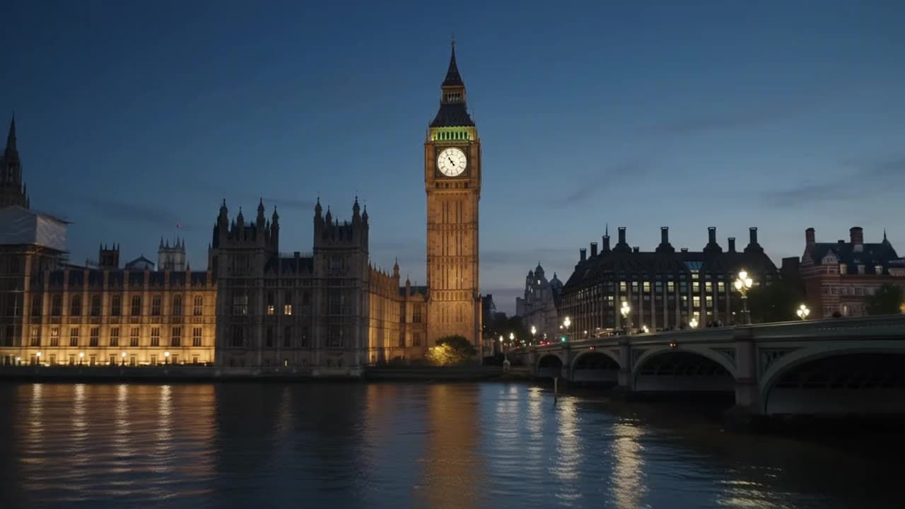 Big Ben, London, overlaid with a digital infrastructure network